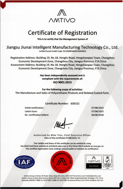 china Jiangsu Jiunai Intelligent Manufacturing Technology Co., LTD certification